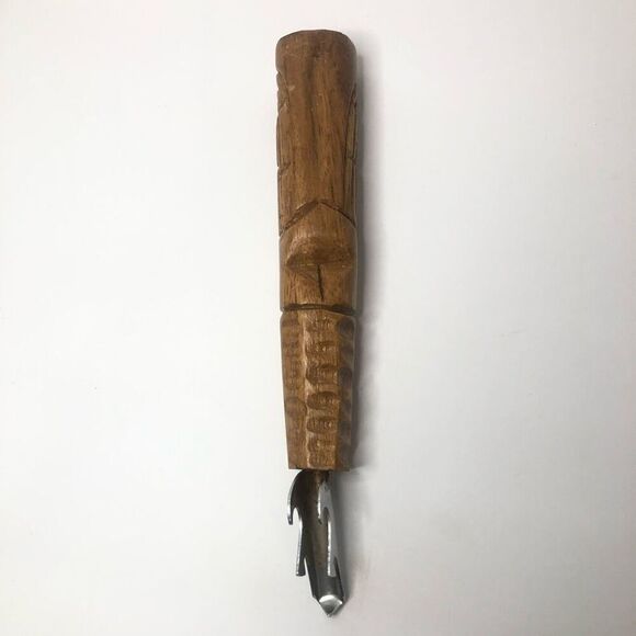 vintage wooden hand carved tiki man hand held bottle opener 9 inches tiki bar - Picture 3 of 7